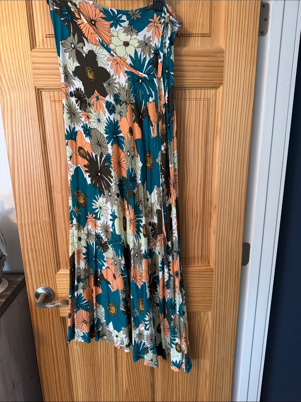 Free People Teal, Coral & Cream Floral Maxi Skirt